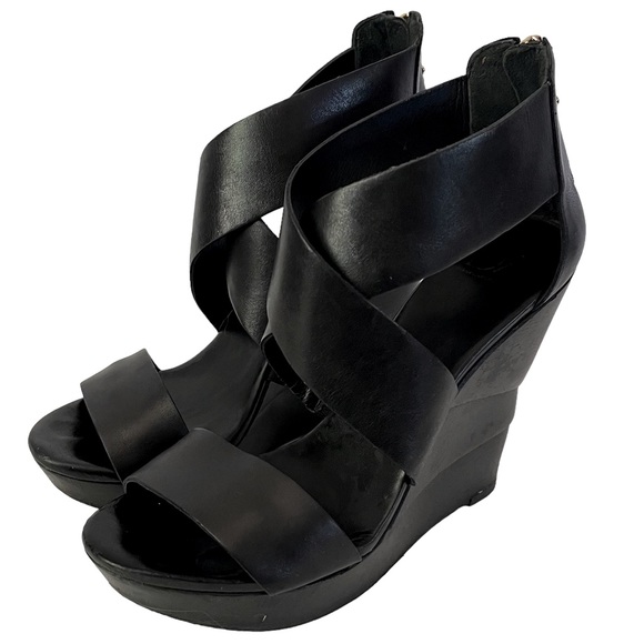 Diane Von Furstenberg Black Opal Wedge Sandals Size 7.5 - Picture 2 of 8